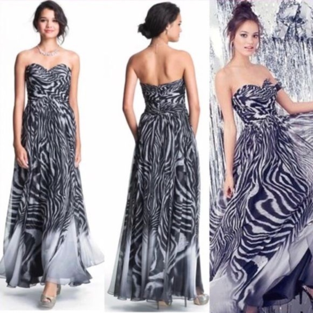 La Femme Strapless Evening Gown 0 Print Prom